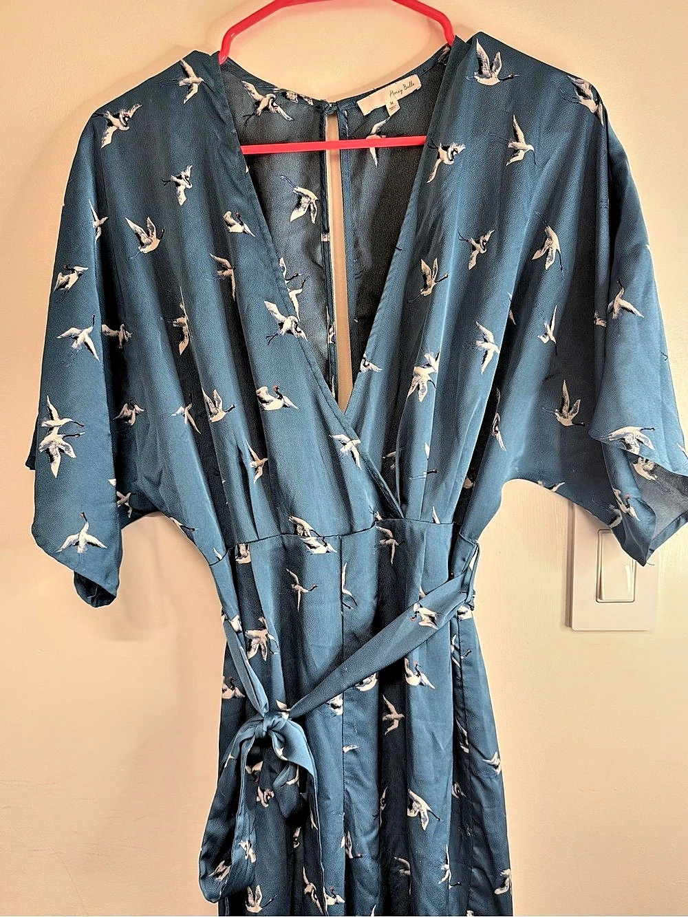 Honey Belle Bird Print Jumpsuit in Blue Size Medium